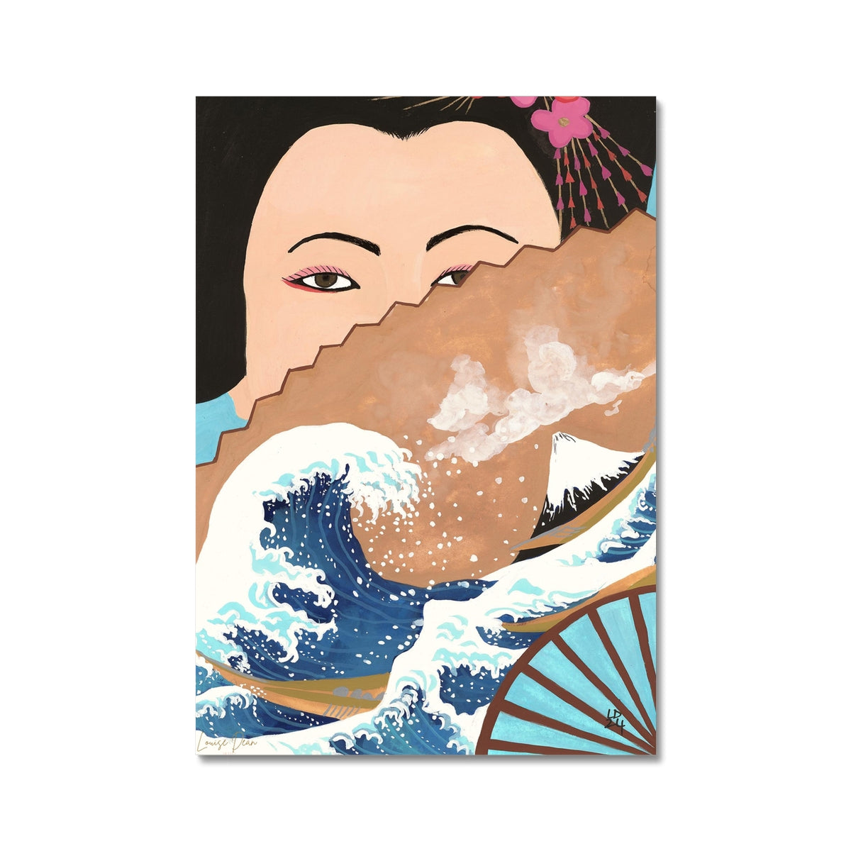 Folding Fan - Japanese Geisha with Hokusai Fan | Fine Art Print