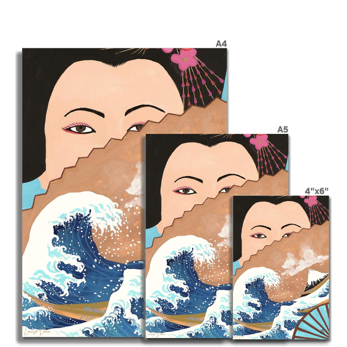 Folding Fan - Japanese Geisha with Hokusai Fan | Fine Art Print