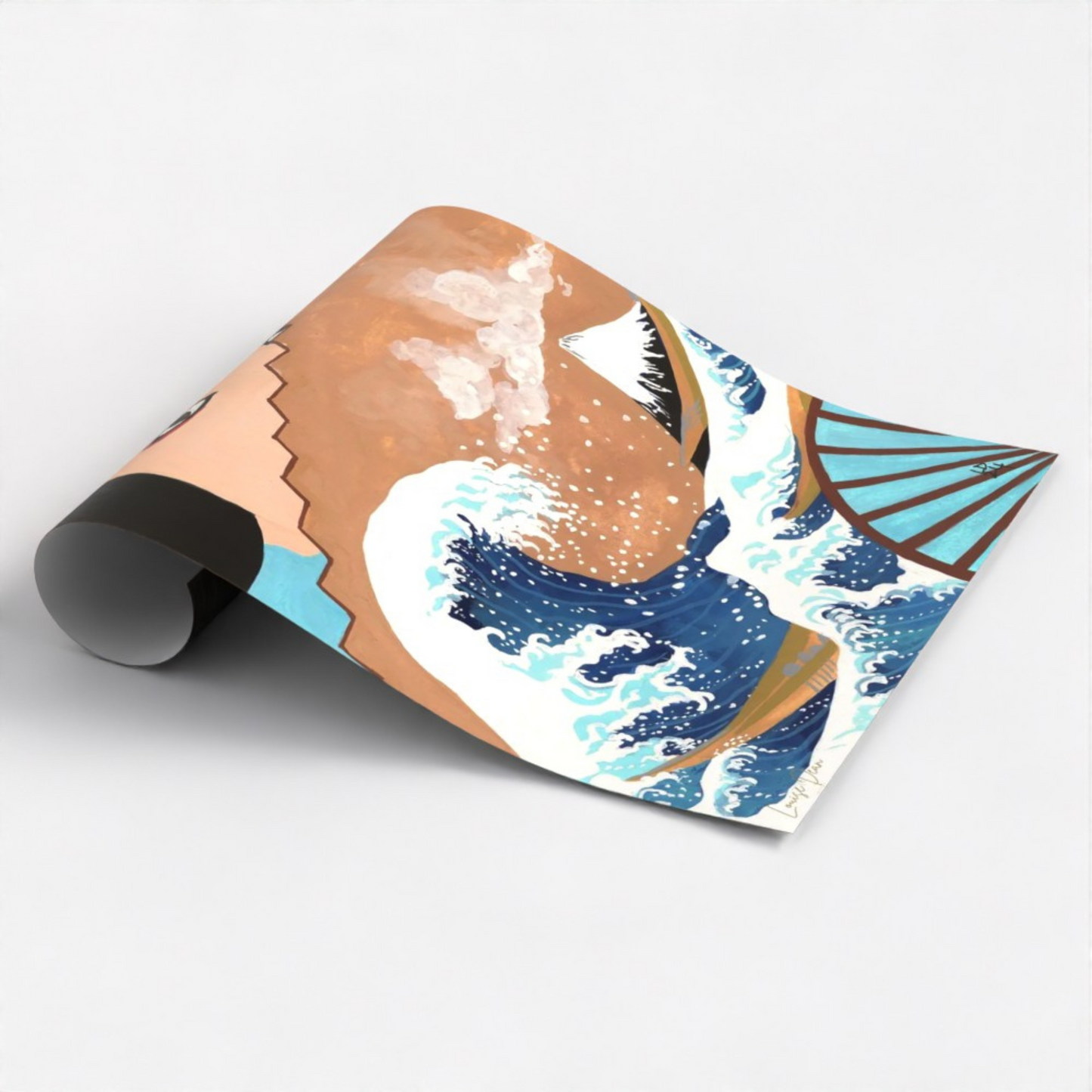 Folding Fan - Japanese Geisha with Hokusai Fan | Fine Art Print