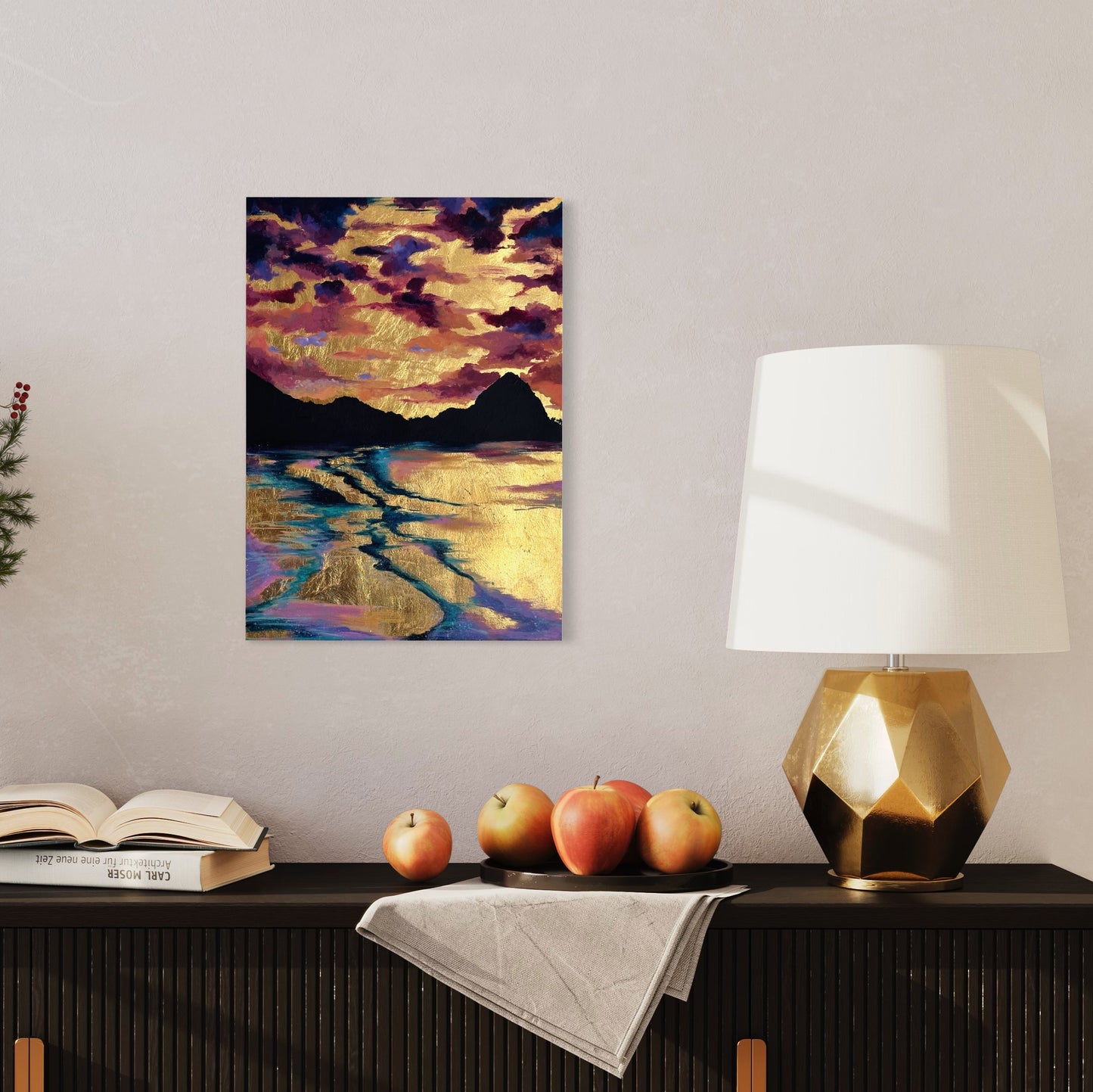 sunset painting with goldleaf