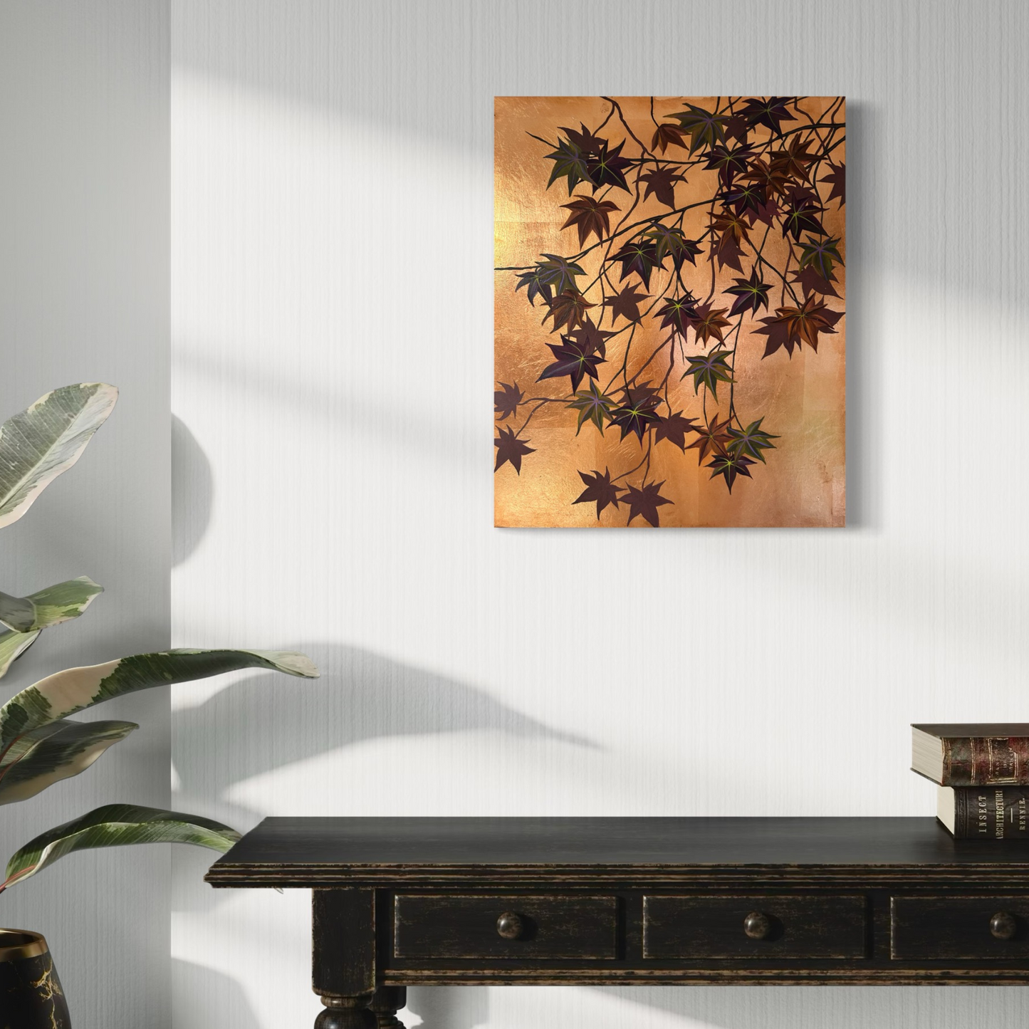 Maple Leaves on Rose-Gold Canvas