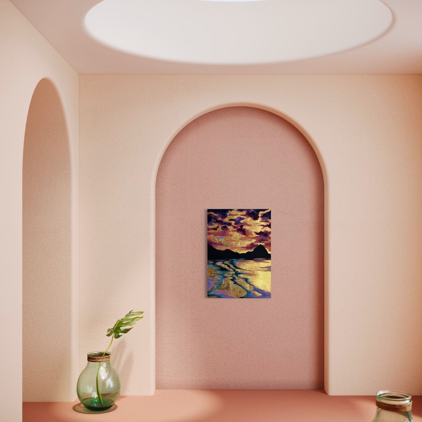 sunset painting on a pink wall