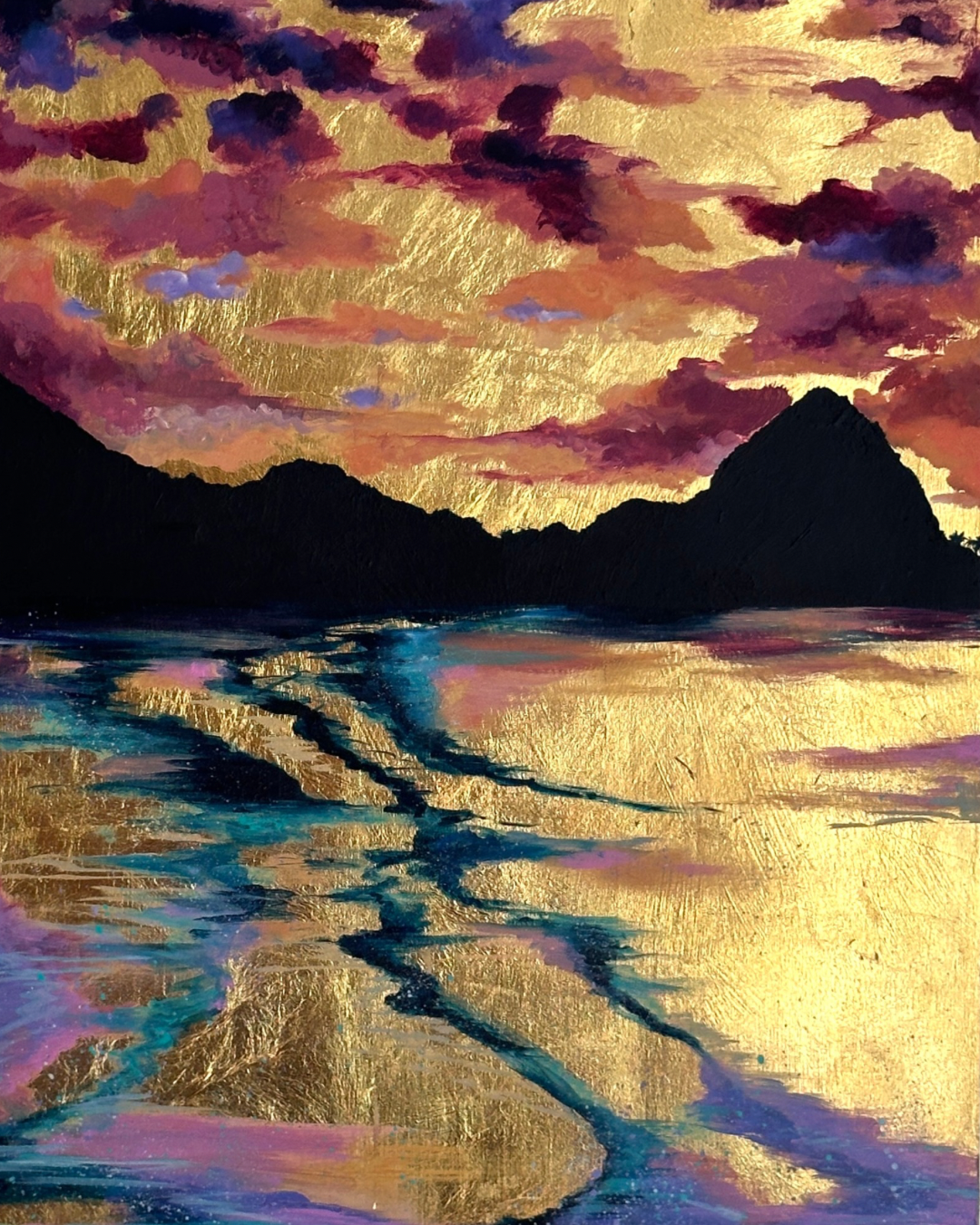 Tortola Sunset No.2 | Original Oil Painting on Goldleaf