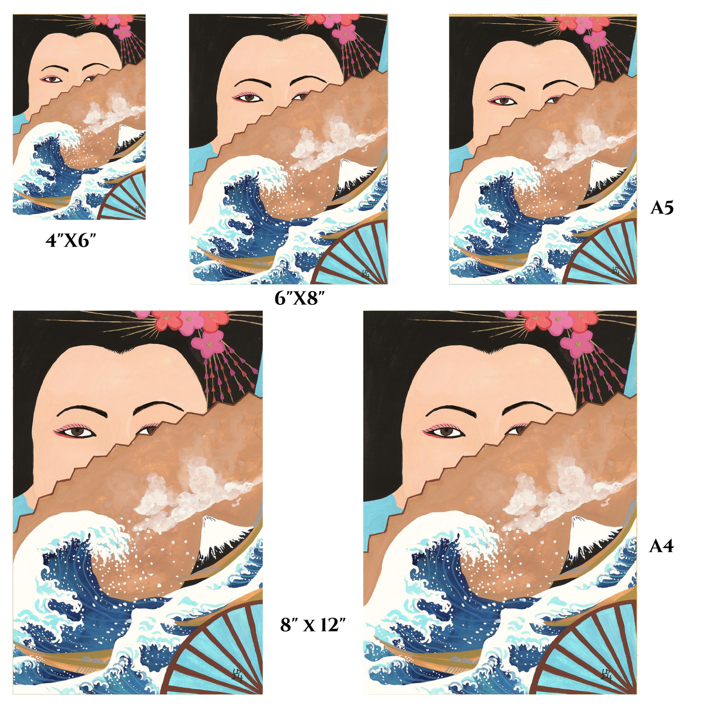 Folding Fan - Japanese Geisha with Hokusai Fan | Fine Art Print