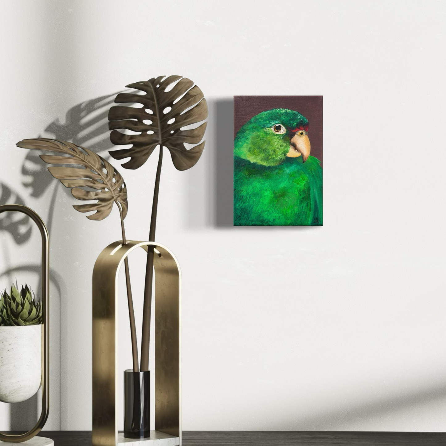 Leo the Emerald Green Macaw | Original Tropical Bird Painting on Canvas