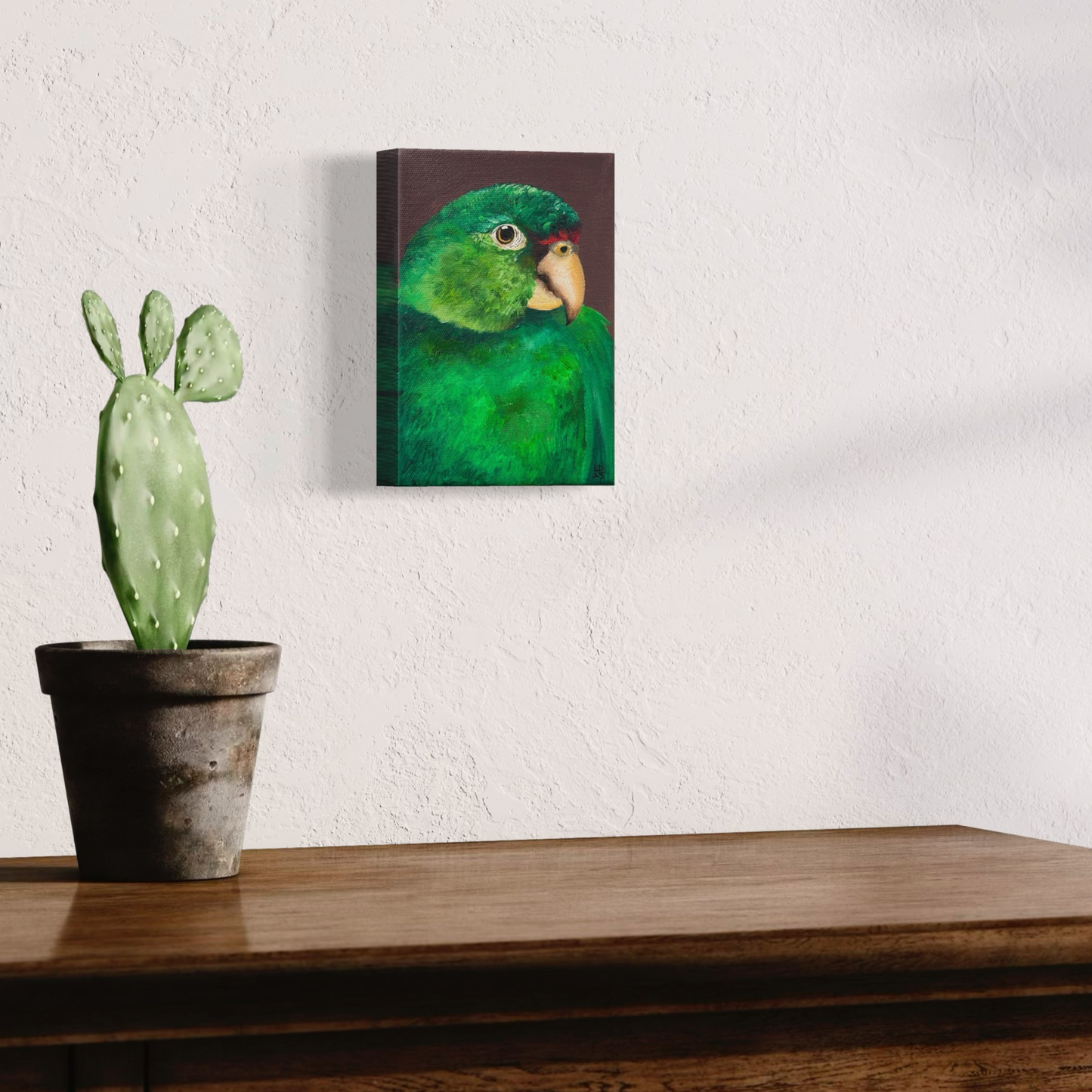 Leo the Emerald Green Macaw | Original Tropical Bird Painting on Canvas