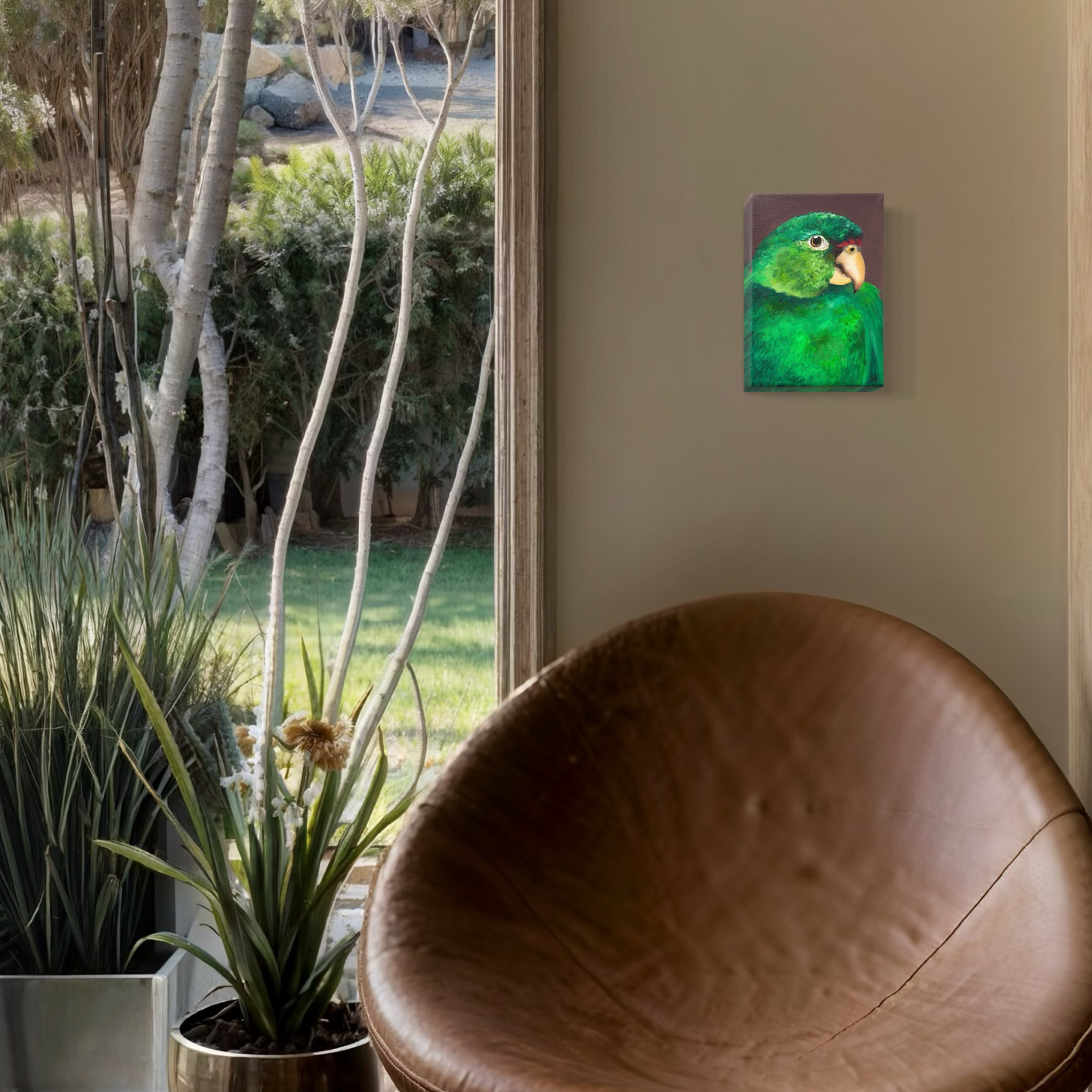 Leo the Emerald Green Macaw | Original Tropical Bird Painting on Canvas
