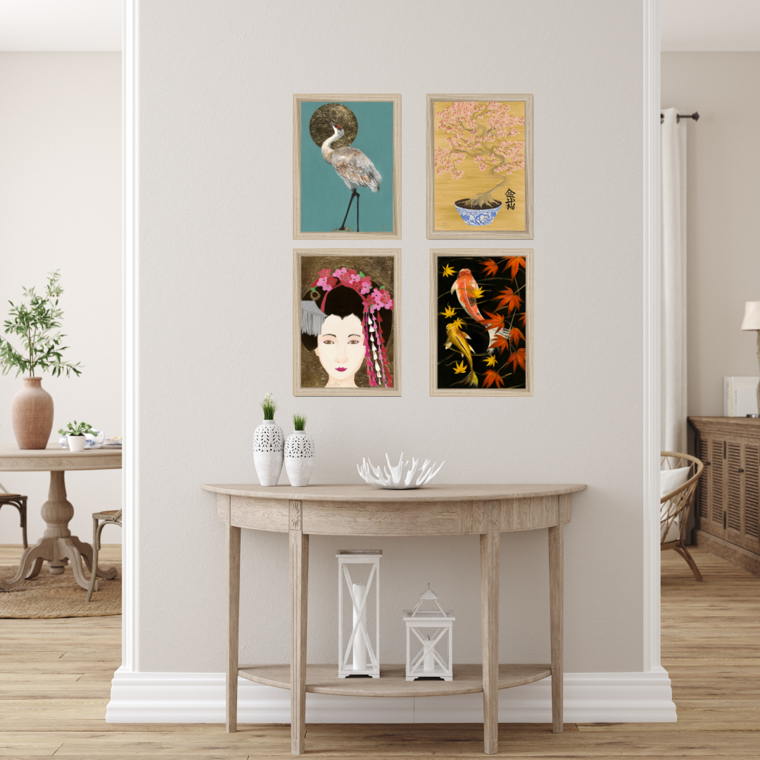 Japanese art prints on the wall