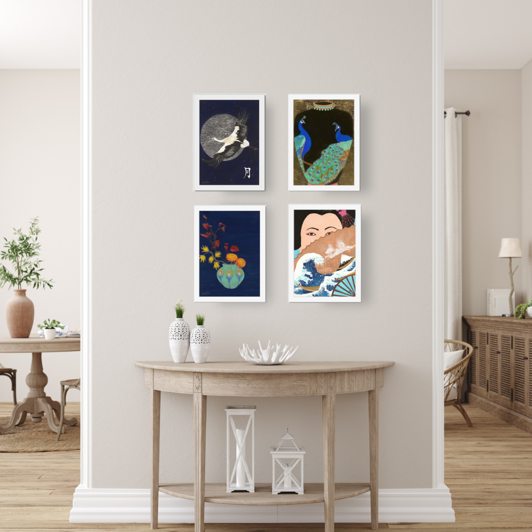 Folding Fan - Japanese Geisha with Hokusai Fan | Fine Art Print