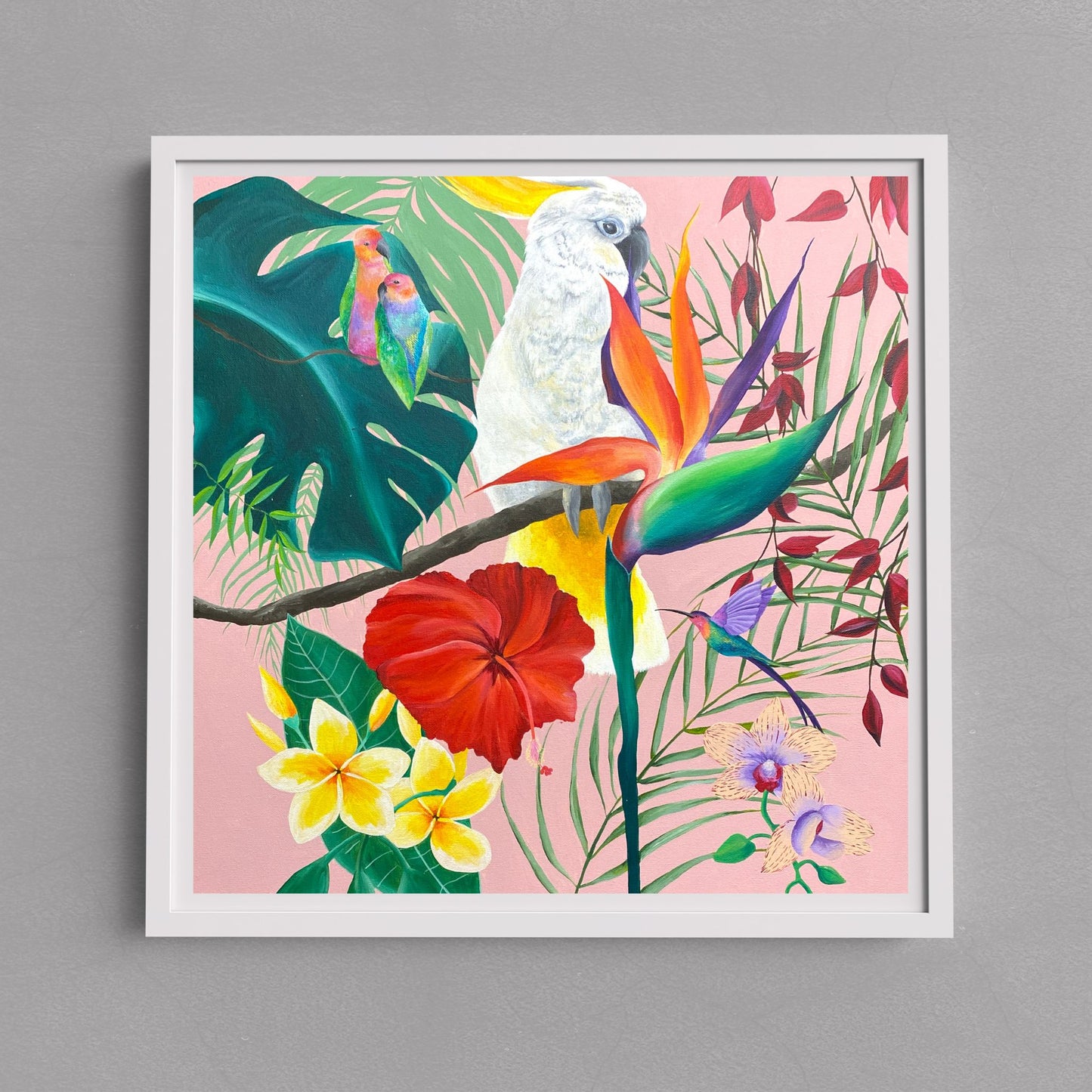 Pink Party | Original Tropical Jungle Painting with Cockatoo