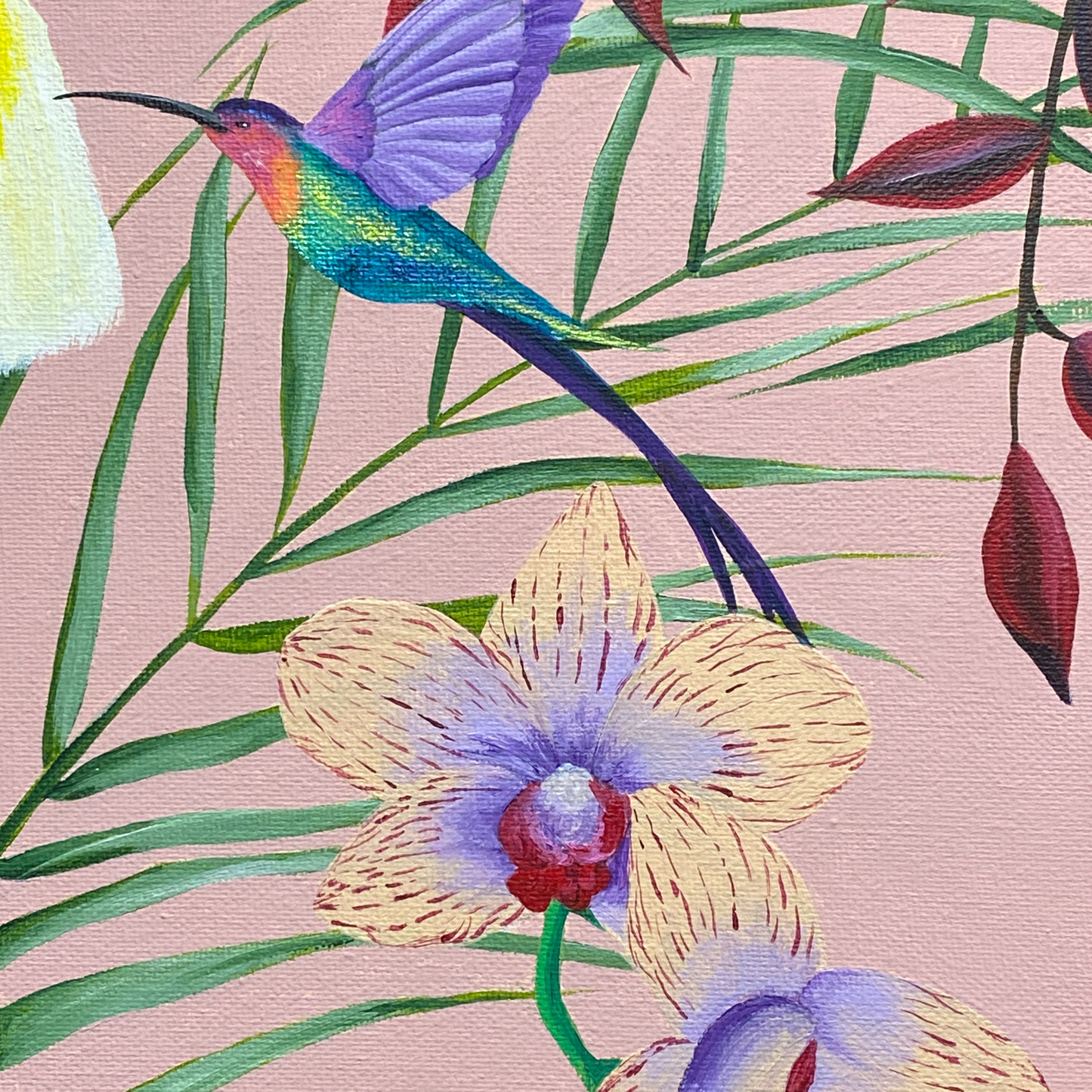 Pink Party | Original Tropical Jungle Painting with Cockatoo