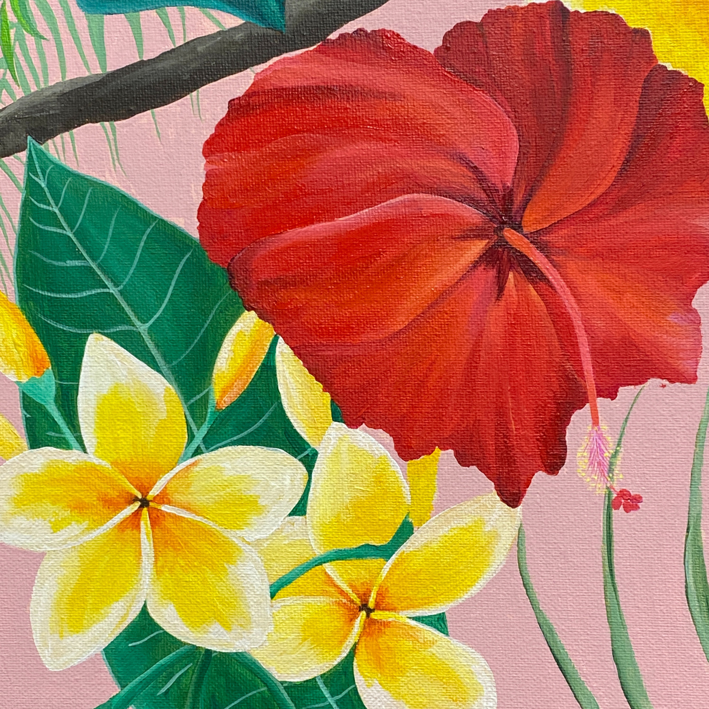 Pink Party | Original Tropical Jungle Painting with Cockatoo