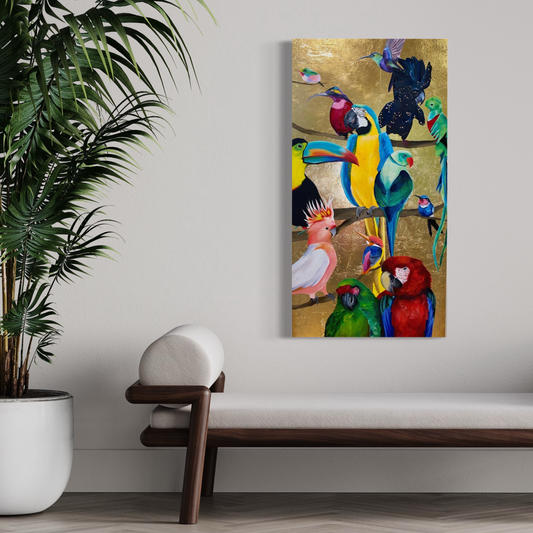 Tropical Birds on Goldleaf - "Feathered Fantasia"