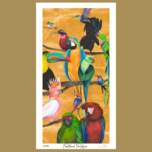 Giclee art print of lots of tropical birds