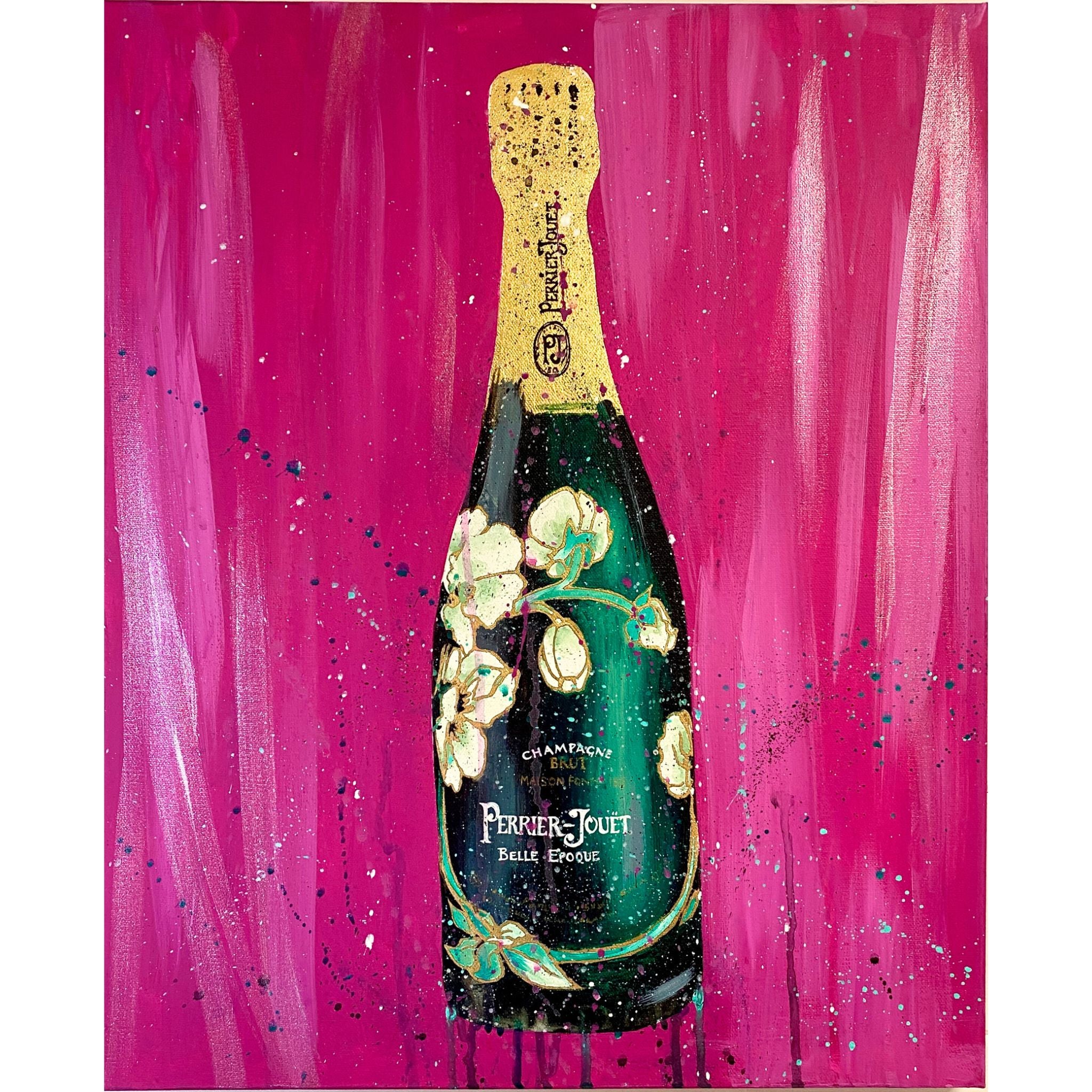 Champagne Bottle Art - Perrier Jouet on Pink