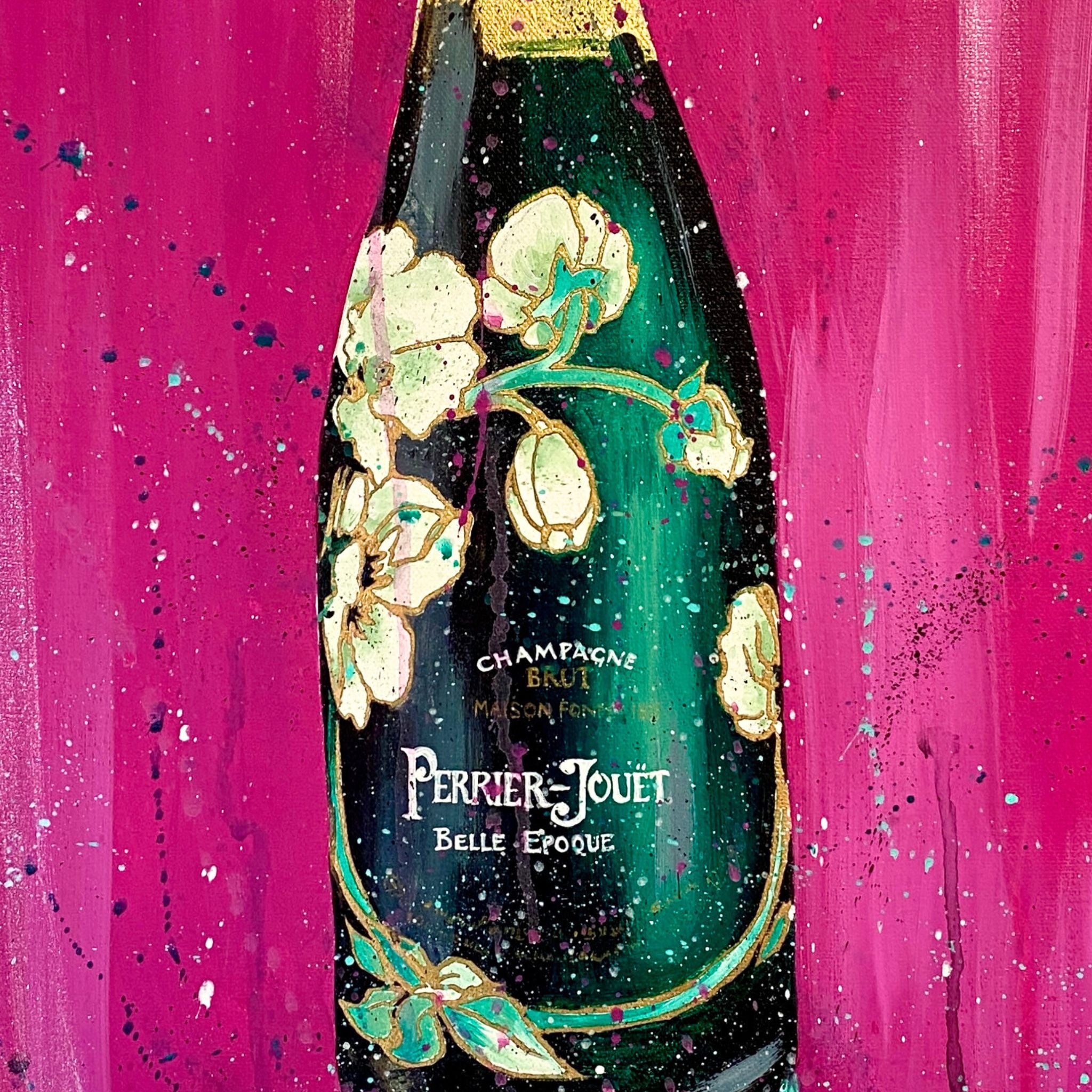 Champagne Bottle Art - Perrier Jouet on Pink