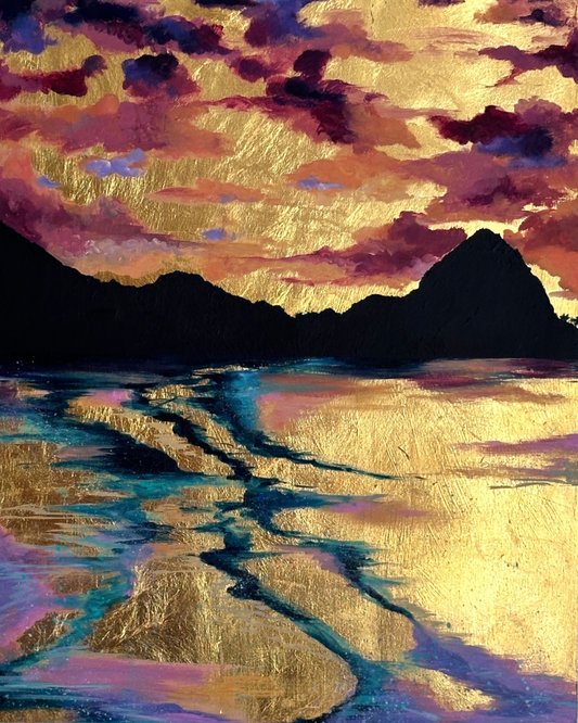 Tortola Sunset No.2 - Oils on Goldleaf