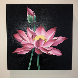 lotus flower painting on a black background