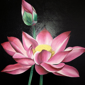 close detail of a lotus flower painting