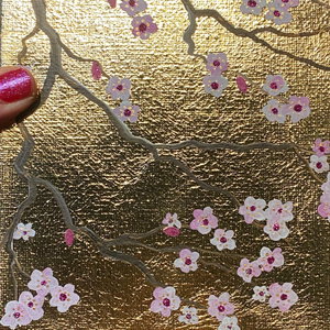 Mini Cherry Blossom painting on Gold Leaf