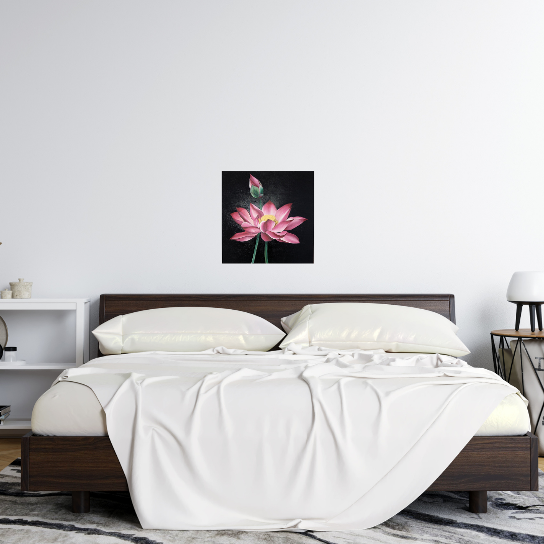 lotus flower painting on a bedroom wall